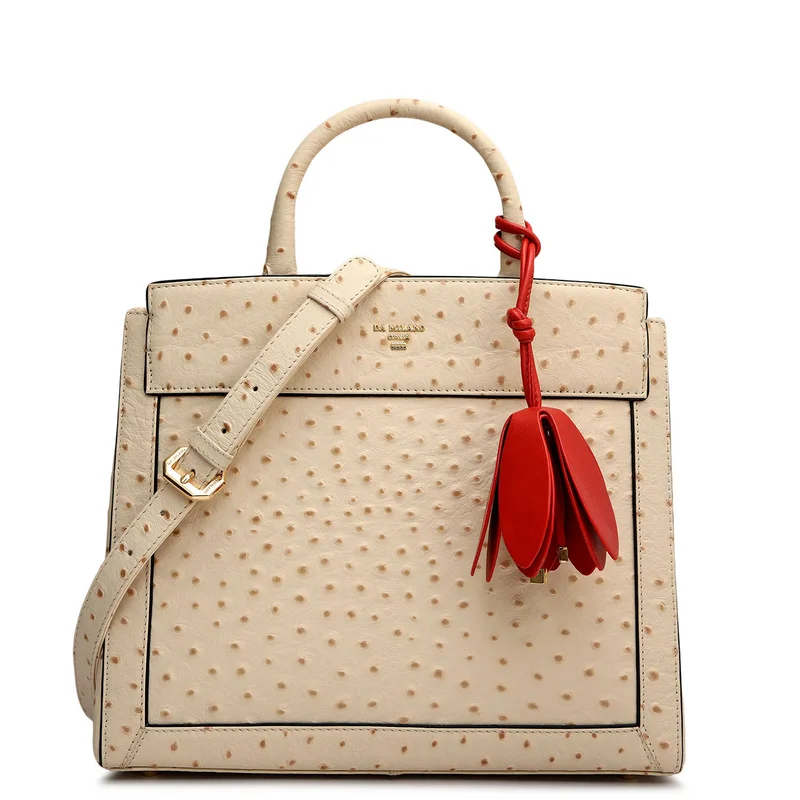 دا ميلانو حقيبة توت جلد نعام متوسطة - فانيلا